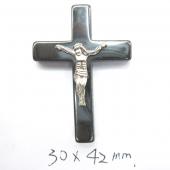 Hematite Cross Pendant 30X42mm Silver Jesus